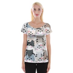 Cute Cat Couple Seamless Pattern Cartoon Cap Sleeve Top by Salman4z