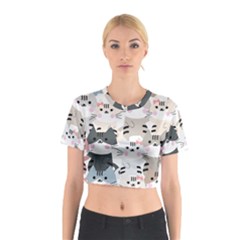 Cute Cat Couple Seamless Pattern Cartoon Cotton Crop Top by Salman4z