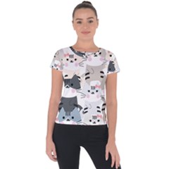 Cute Cat Couple Seamless Pattern Cartoon Short Sleeve Sports Top  by Salman4z