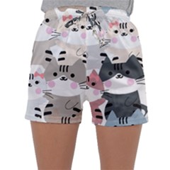 Cute Cat Couple Seamless Pattern Cartoon Sleepwear Shorts by Salman4z