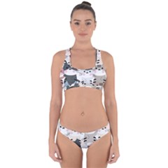 Cute Cat Couple Seamless Pattern Cartoon Cross Back Hipster Bikini Set by Salman4z