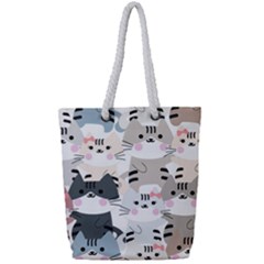 Cute Cat Couple Seamless Pattern Cartoon Full Print Rope Handle Tote (small) by Salman4z