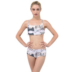 Cute Cat Couple Seamless Pattern Cartoon Layered Top Bikini Set by Salman4z