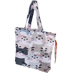 Cute Cat Couple Seamless Pattern Cartoon Drawstring Tote Bag by Salman4z