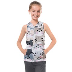 Cute Cat Couple Seamless Pattern Cartoon Kids  Sleeveless Hoodie by Salman4z