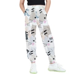 Cute Cat Couple Seamless Pattern Cartoon Kids  Elastic Waist Pants by Salman4z