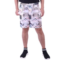 Cute Cat Couple Seamless Pattern Cartoon Men s Pocket Shorts by Salman4z