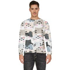 Cute Cat Couple Seamless Pattern Cartoon Men s Fleece Sweatshirt by Salman4z