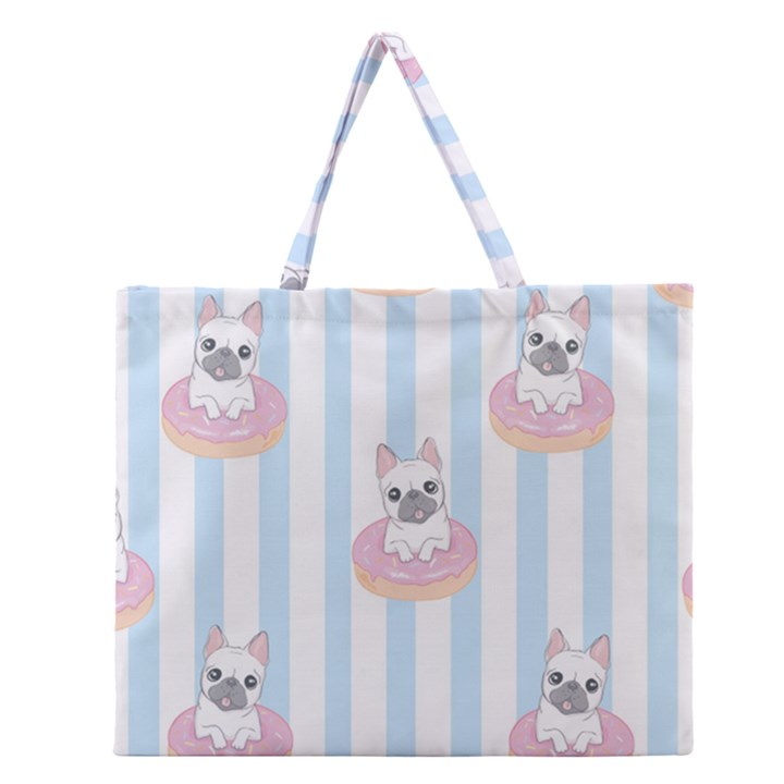 French Bulldog Dog Seamless Pattern Zipper Large Tote Bag