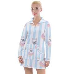 French Bulldog Dog Seamless Pattern Women s Long Sleeve Casual Dress