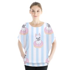 French Bulldog Dog Seamless Pattern Batwing Chiffon Blouse