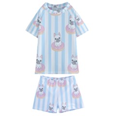 French Bulldog Dog Seamless Pattern Kids  Swim Tee and Shorts Set