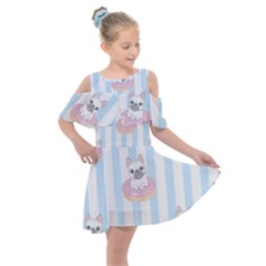 French Bulldog Dog Seamless Pattern Kids  Shoulder Cutout Chiffon Dress