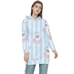 French Bulldog Dog Seamless Pattern Women s Long Oversized Pullover Hoodie