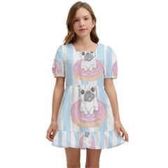 French Bulldog Dog Seamless Pattern Kids  Short Sleeve Dolly Dress