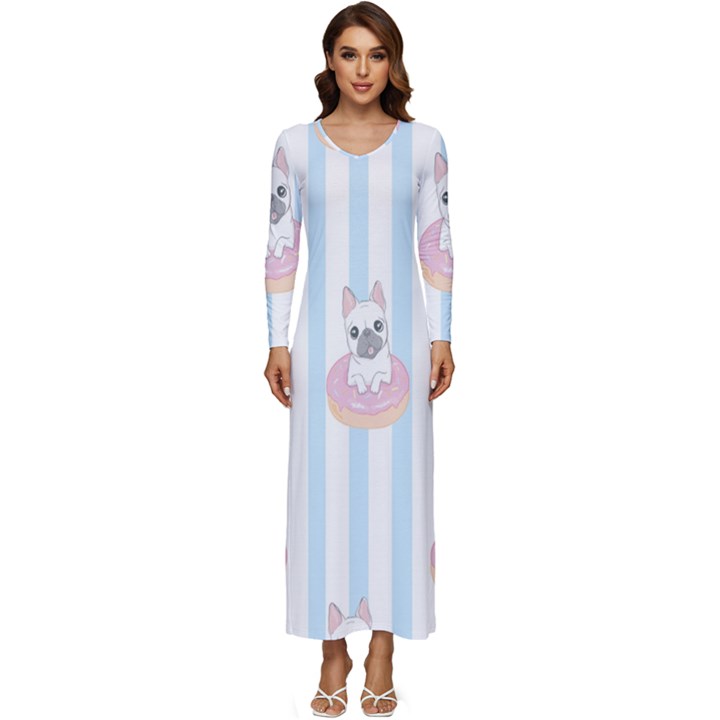 French Bulldog Dog Seamless Pattern Long Sleeve Longline Maxi Dress