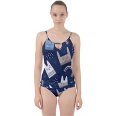 Colorful Cute Cat Seamless Pattern Cut Out Top Tankini Set