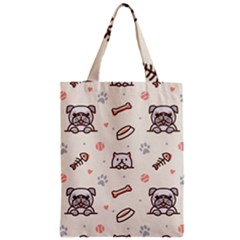 Pug Dog Cat With Bone Fish Bones Paw Prints Ball Seamless Pattern Vector Background Zipper Classic Tote Bag by Salman4z