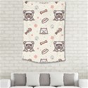 Pug Dog Cat With Bone Fish Bones Paw Prints Ball Seamless Pattern Vector Background Small Tapestry View2