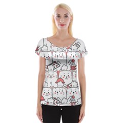 Cute Cat Chef Cooking Seamless Pattern Cartoon Cap Sleeve Top by Salman4z