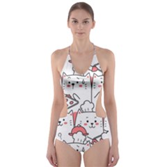 Cute Cat Chef Cooking Seamless Pattern Cartoon Cut-out One Piece Swimsuit by Salman4z