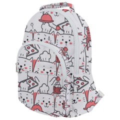 Cute Cat Chef Cooking Seamless Pattern Cartoon Rounded Multi Pocket Backpack by Salman4z