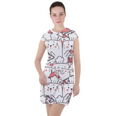 Cute Cat Chef Cooking Seamless Pattern Cartoon Drawstring Hooded Dress by Salman4z