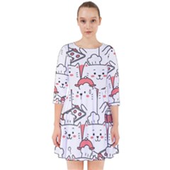 Cute Cat Chef Cooking Seamless Pattern Cartoon Smock Dress by Salman4z