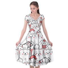 Cute Cat Chef Cooking Seamless Pattern Cartoon Cap Sleeve Wrap Front Dress by Salman4z