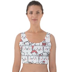 Cute Cat Chef Cooking Seamless Pattern Cartoon Velvet Crop Top by Salman4z