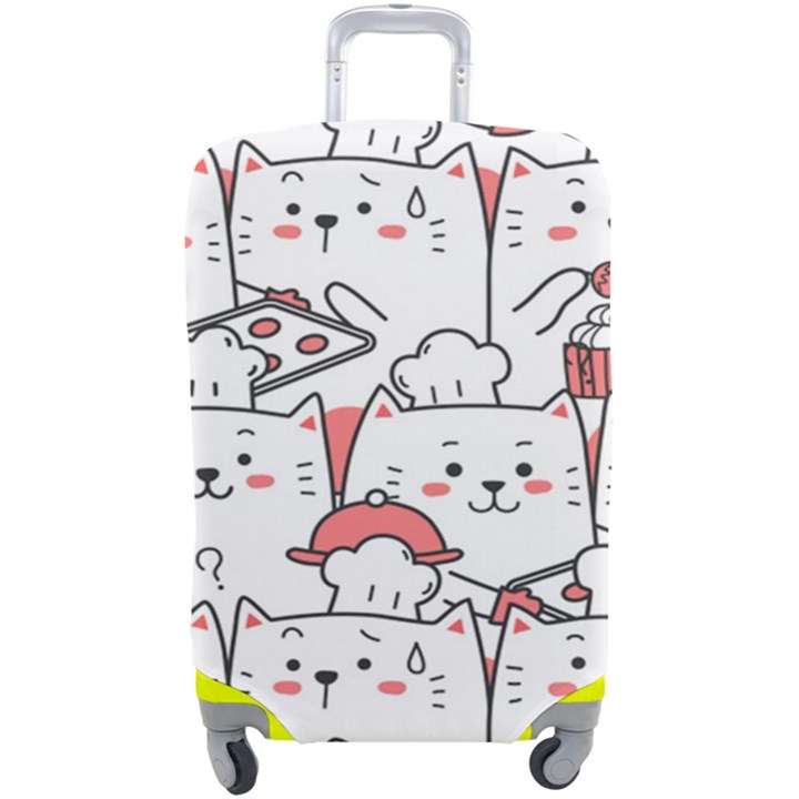 Cute Cat Chef Cooking Seamless Pattern Cartoon Luggage Cover (Large)