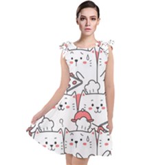 Cute Cat Chef Cooking Seamless Pattern Cartoon Tie Up Tunic Dress by Salman4z