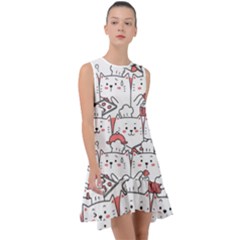 Cute Cat Chef Cooking Seamless Pattern Cartoon Frill Swing Dress by Salman4z