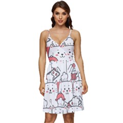 Cute Cat Chef Cooking Seamless Pattern Cartoon V-neck Pocket Summer Dress  by Salman4z