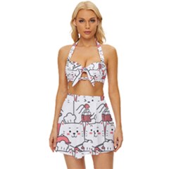 Cute Cat Chef Cooking Seamless Pattern Cartoon Vintage Style Bikini Top And Skirt Set  by Salman4z