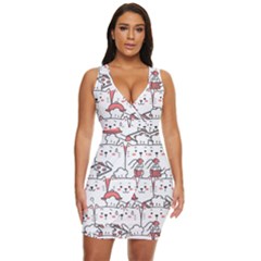 Cute Cat Chef Cooking Seamless Pattern Cartoon Draped Bodycon Dress by Salman4z