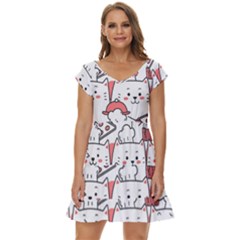 Cute Cat Chef Cooking Seamless Pattern Cartoon Short Sleeve Tiered Mini Dress by Salman4z