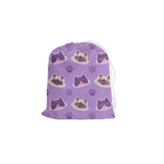 Cute Colorful Cat Kitten With Paw Yarn Ball Seamless Pattern Drawstring Pouch (small) by Salman4z