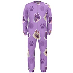 Cute Colorful Cat Kitten With Paw Yarn Ball Seamless Pattern Onepiece Jumpsuit (men) by Salman4z