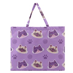 Cute Colorful Cat Kitten With Paw Yarn Ball Seamless Pattern Zipper Large Tote Bag by Salman4z