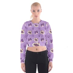 Cute Colorful Cat Kitten With Paw Yarn Ball Seamless Pattern Cropped Sweatshirt by Salman4z