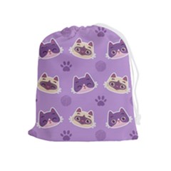 Cute Colorful Cat Kitten With Paw Yarn Ball Seamless Pattern Drawstring Pouch (xl) by Salman4z