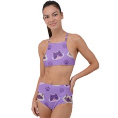 Cute Colorful Cat Kitten With Paw Yarn Ball Seamless Pattern High Waist Tankini Set by Salman4z