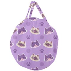 Cute Colorful Cat Kitten With Paw Yarn Ball Seamless Pattern Giant Round Zipper Tote by Salman4z