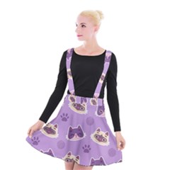 Cute Colorful Cat Kitten With Paw Yarn Ball Seamless Pattern Suspender Skater Skirt by Salman4z