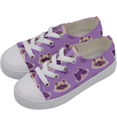 Cute Colorful Cat Kitten With Paw Yarn Ball Seamless Pattern Kids  Low Top Canvas Sneakers by Salman4z