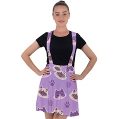 Cute Colorful Cat Kitten With Paw Yarn Ball Seamless Pattern Velvet Suspender Skater Skirt by Salman4z