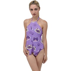 Cute Colorful Cat Kitten With Paw Yarn Ball Seamless Pattern Go With The Flow One Piece Swimsuit by Salman4z