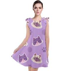 Cute Colorful Cat Kitten With Paw Yarn Ball Seamless Pattern Tie Up Tunic Dress by Salman4z