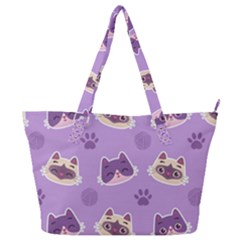 Cute Colorful Cat Kitten With Paw Yarn Ball Seamless Pattern Full Print Shoulder Bag by Salman4z